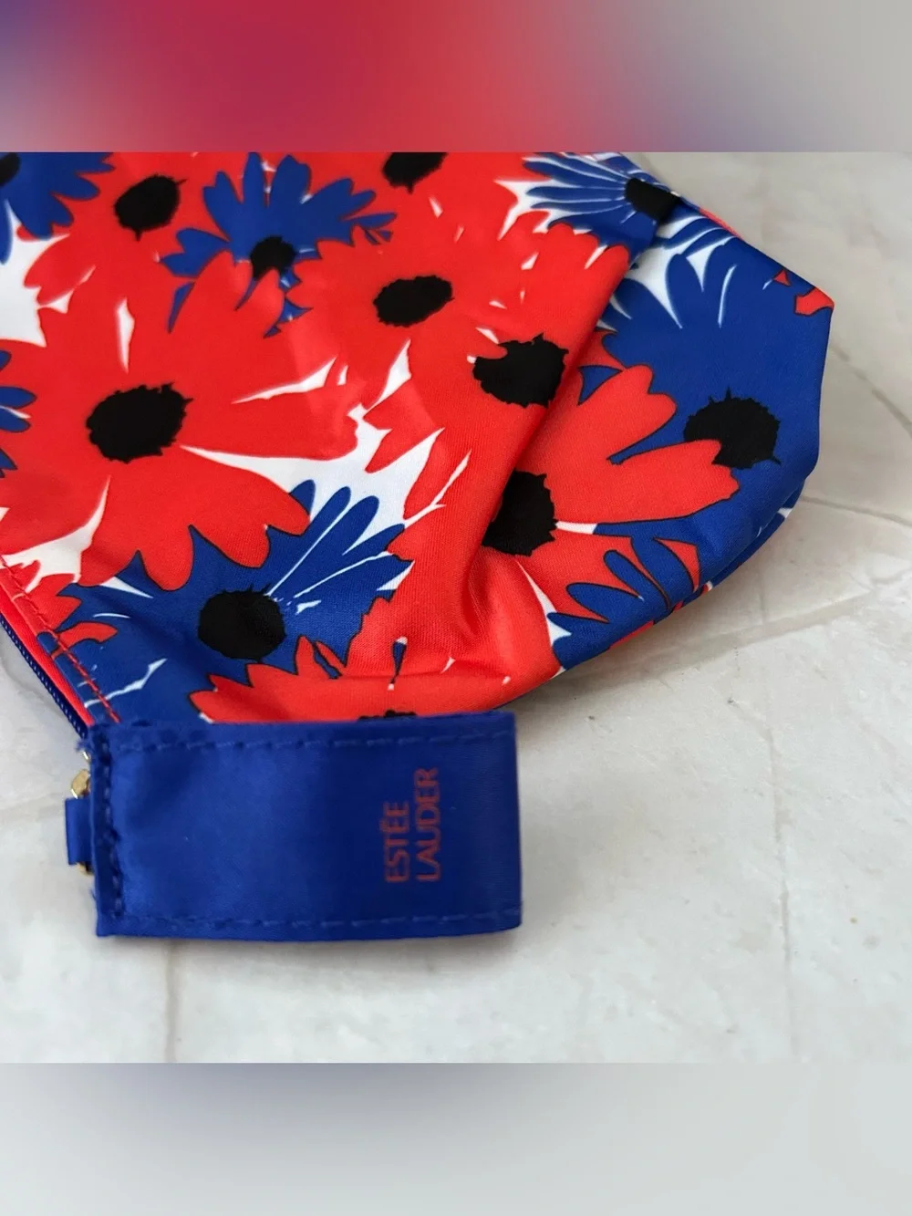 Estee Lauder Red, Blue & Black Floral Cosmetic Pouch